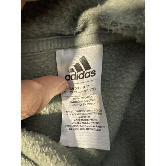 Adidas Hoodie Women 18/20 Kangaroo Pocket Green Cloud Wash Fleece Relaxed Fit - Picture 5 of 7